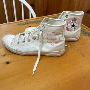 Converse White High-Top Sneakers with Red Accents